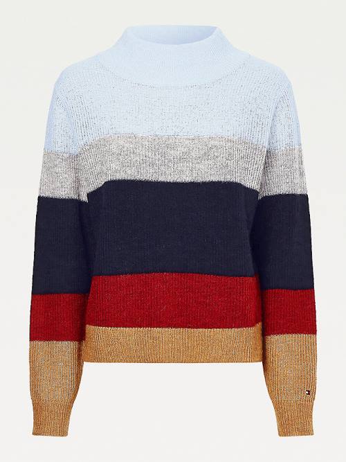 Tommy Hilfiger Colour-Blocked Mock Turtleneck Jumper Kazak Kadın Mavi | TH712ULR