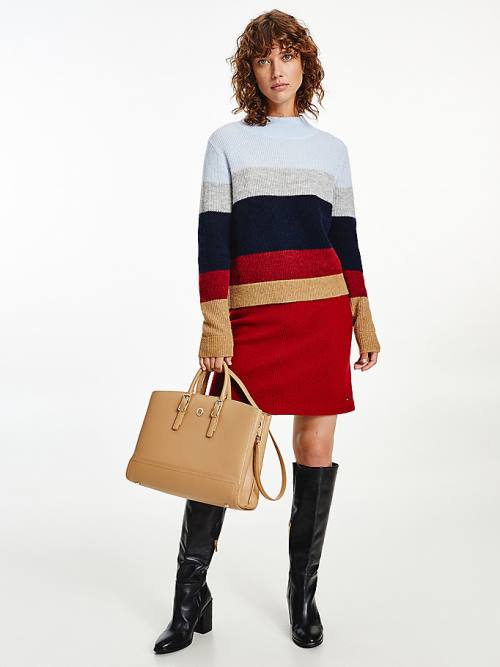 Tommy Hilfiger Colour-Blocked Mock Turtleneck Jumper Kazak Kadın Mavi | TH712ULR