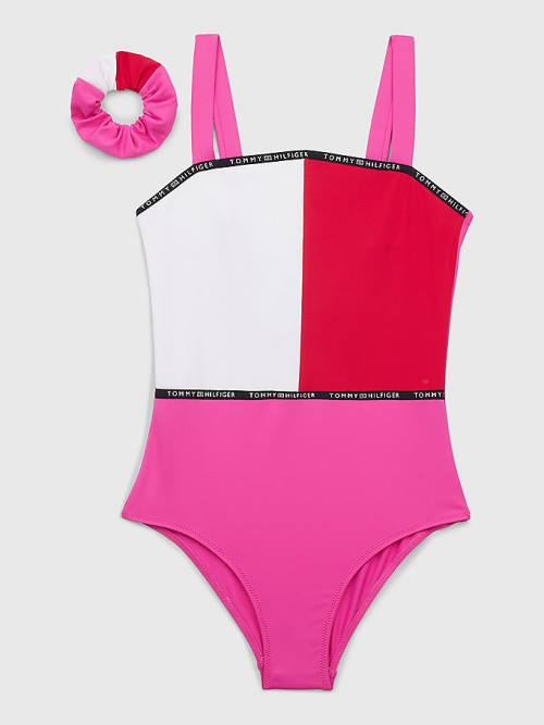 Tommy Hilfiger Colour-Blocked One-Piecesuit Mayo Kiz Çocuk Pembe | TH872GEX