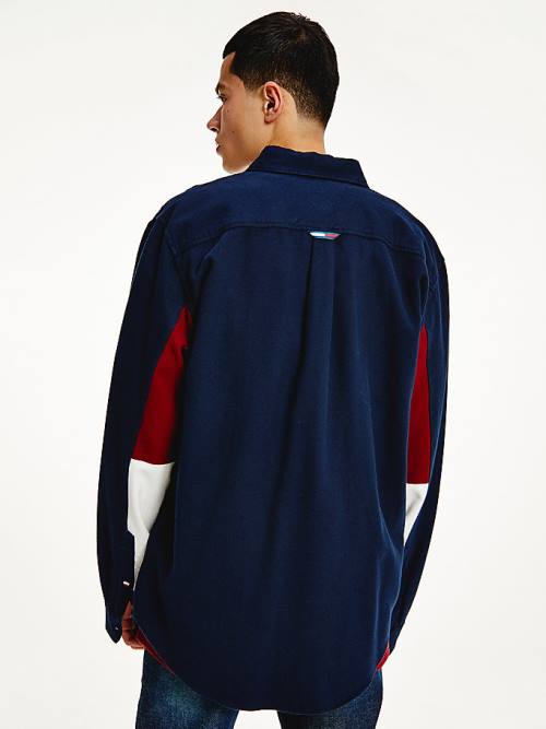 Tommy Hilfiger Colour-Blocked Organic Pamuklu Twill Gömlek Erkek Mavi | TH386HXV