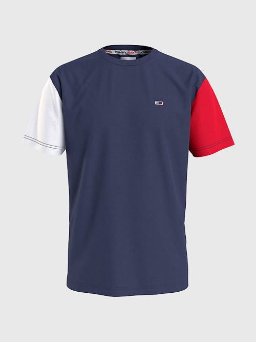 Tommy Hilfiger Colour-Blocked Organic Pamuklu Tişört Erkek Mavi | TH529JTY