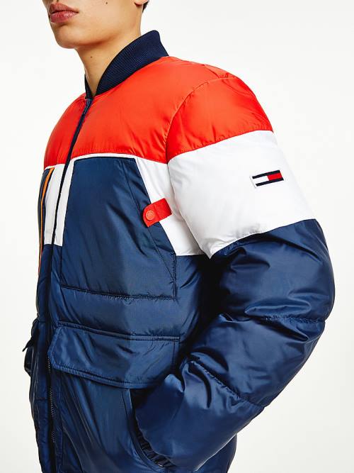 Tommy Hilfiger Colour-Blocked Padded Bomber Ceket Erkek Mavi | TH698AZM