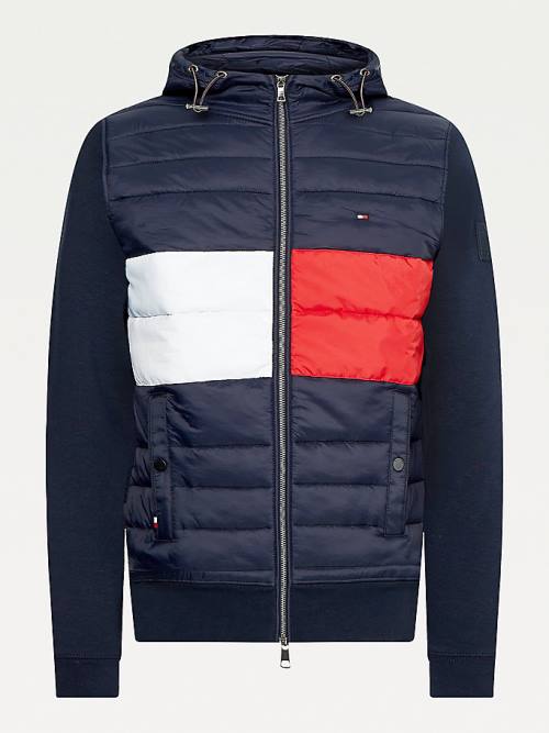 Tommy Hilfiger Colour-Blocked Padded Zip-Thru Kapüşonlu Sweatshirt Erkek Mavi | TH095CJK