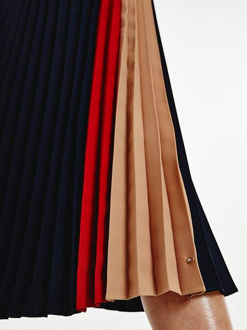 Tommy Hilfiger Colour-Blocked Pleated Crepe Midi Etek Kadın Mavi | TH165YUR