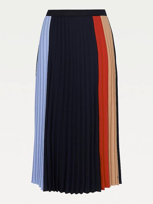 Tommy Hilfiger Colour-Blocked Pleated Crepe Midi Etek Kadın Mavi | TH165YUR