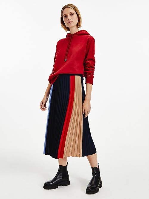 Tommy Hilfiger Colour-Blocked Pleated Crepe Midi Etek Kadın Mavi | TH165YUR