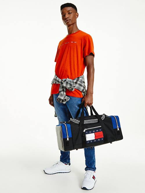 Tommy Hilfiger Colour-Blocked Recycled Nylon Duffle Çanta Erkek Siyah | TH460PIT