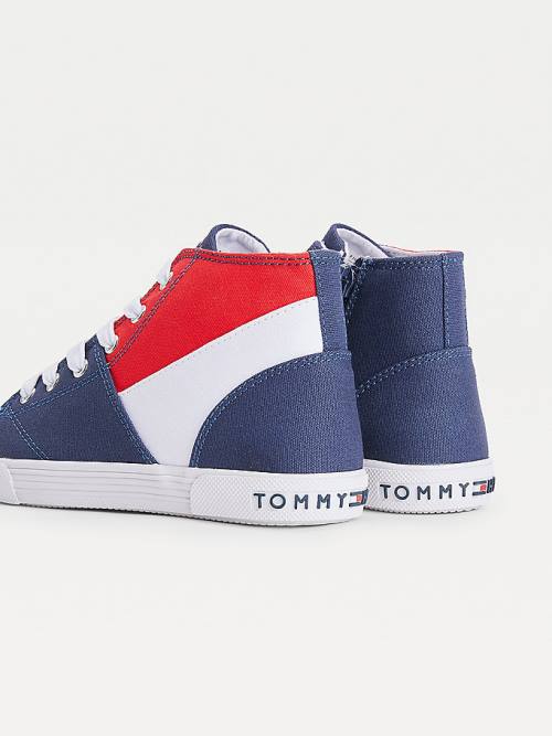 Tommy Hilfiger Colour-Blocked Recycled Pamuklu Kanvas High-Top Spor Ayakkabı Kiz Çocuk Mavi | TH103HJE