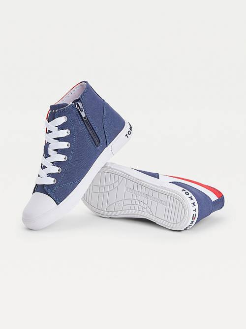 Tommy Hilfiger Colour-Blocked Recycled Pamuklu Kanvas High-Top Spor Ayakkabı Kiz Çocuk Mavi | TH103HJE