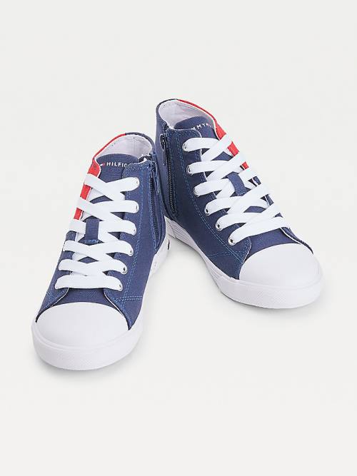 Tommy Hilfiger Colour-Blocked Recycled Pamuklu Kanvas High-Top Spor Ayakkabı Kiz Çocuk Mavi | TH103HJE