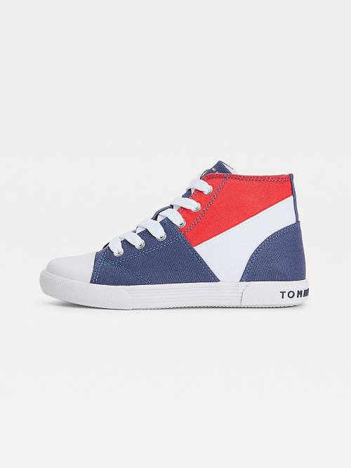 Tommy Hilfiger Colour-Blocked Recycled Pamuklu Kanvas High-Top Spor Ayakkabı Kiz Çocuk Mavi | TH103HJE