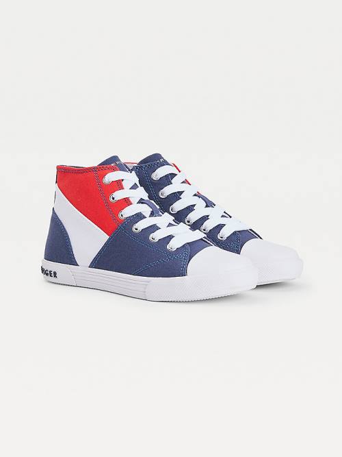 Tommy Hilfiger Colour-Blocked Recycled Pamuklu Kanvas High-Top Spor Ayakkabı Kiz Çocuk Mavi | TH103HJE