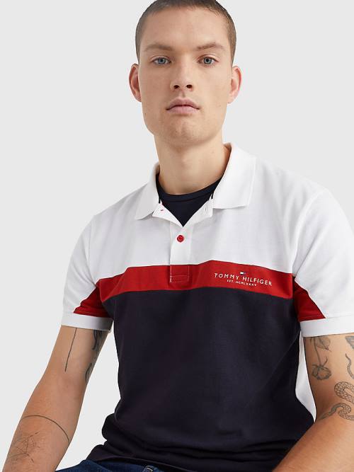 Tommy Hilfiger Colour-Blocked Regular Fit Polo Yaka Tişört Erkek Mavi | TH463CTG