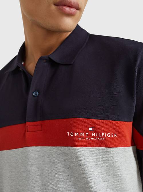 Tommy Hilfiger Colour-Blocked Regular Fit Polo Yaka Tişört Erkek Gri | TH970GKH