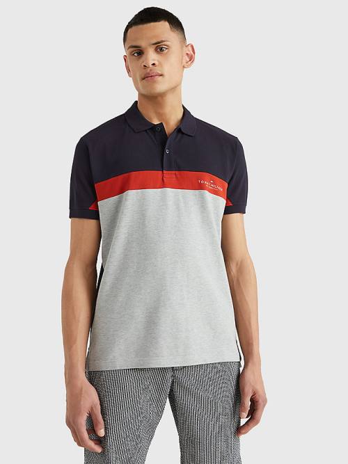 Tommy Hilfiger Colour-Blocked Regular Fit Polo Yaka Tişört Erkek Gri | TH970GKH