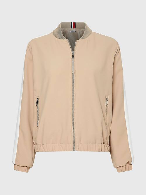 Tommy Hilfiger Colour-Blocked Relaxed Fit Bomber Ceket Kadın Bej Rengi | TH957RPE