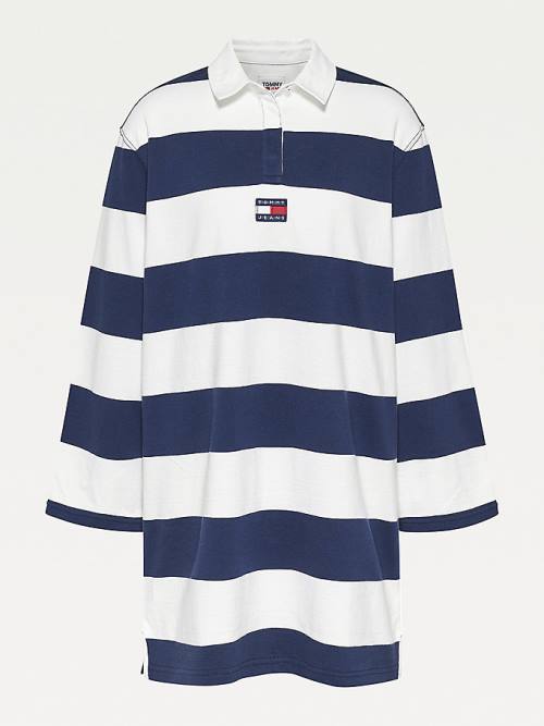 Tommy Hilfiger Colour-Blocked Rugby Stripe Polo Elbise Kadın Beyaz | TH035KFV