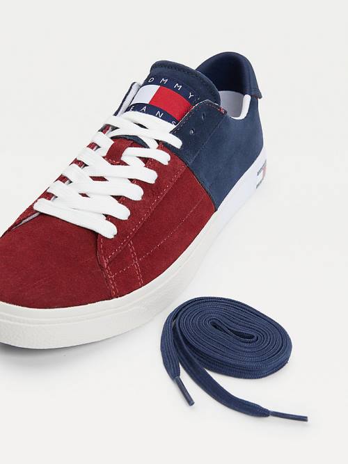 Tommy Hilfiger Colour-Blocked Süet Low-Top Spor Ayakkabı Erkek Mavi | TH023VUI