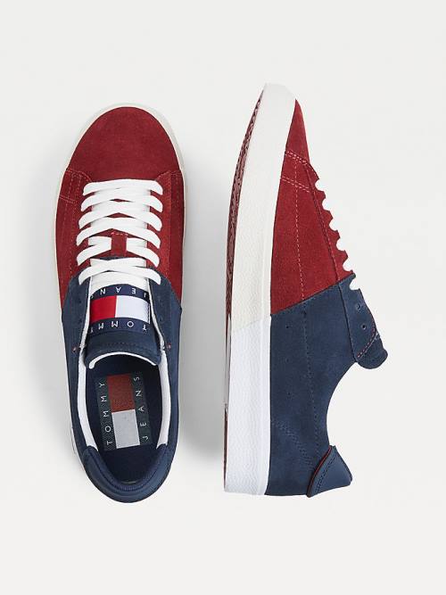 Tommy Hilfiger Colour-Blocked Süet Low-Top Spor Ayakkabı Erkek Mavi | TH023VUI