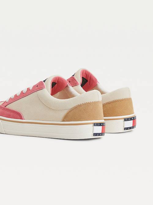 Tommy Hilfiger Colour-Blocked Süet Low Top Spor Ayakkabı Kadın Bej Rengi | TH865STZ