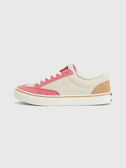 Tommy Hilfiger Colour-Blocked Süet Low Top Spor Ayakkabı Kadın Bej Rengi | TH865STZ