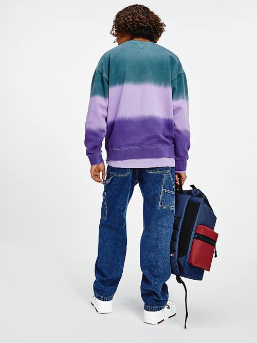 Tommy Hilfiger Colour-Blocked Tie-Dye Crew Neck Sweatshirt Erkek Mor | TH972RFG