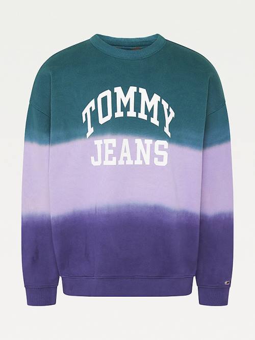 Tommy Hilfiger Colour-Blocked Tie-Dye Crew Neck Sweatshirt Erkek Mor | TH972RFG