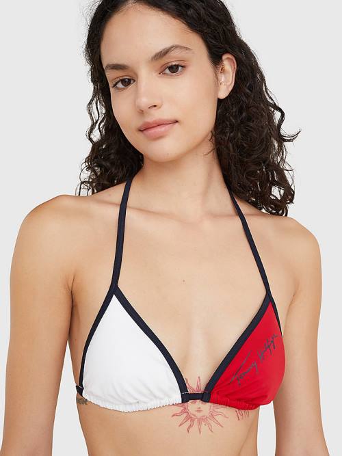 Tommy Hilfiger Colour-Blocked Triangle Bikini Top Mayo Kadın Mavi | TH205HGA