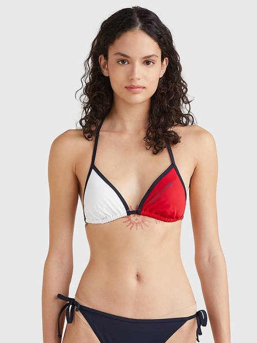 Tommy Hilfiger Colour-Blocked Triangle Bikini Top Mayo Kadın Mavi | TH205HGA