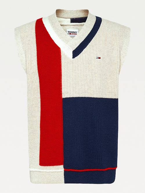 Tommy Hilfiger Colour-Blocked V-Neck Vest Sweatshirt Erkek Mavi | TH452RXO