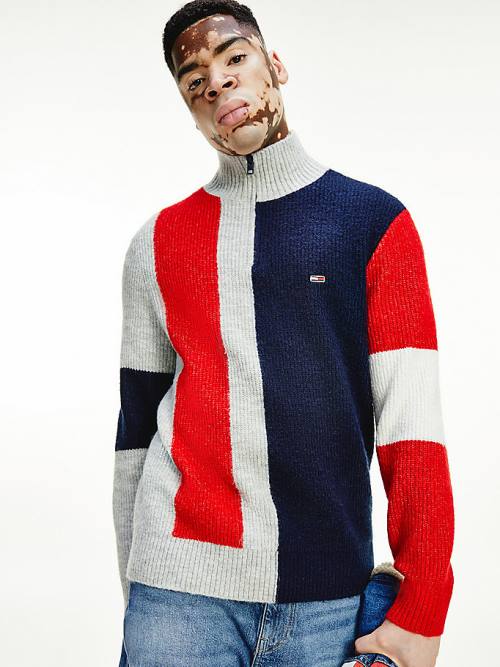 Tommy Hilfiger Colour-Blocked Zip Jumper Kazak Erkek Gri | TH613WZI