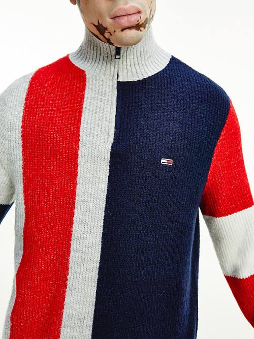 Tommy Hilfiger Colour-Blocked Zip Jumper Kazak Erkek Gri | TH613WZI