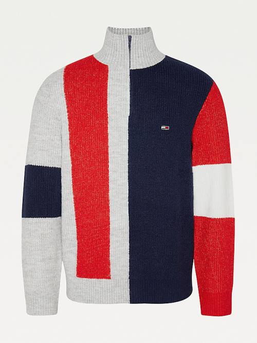 Tommy Hilfiger Colour-Blocked Zip Jumper Kazak Erkek Gri | TH613WZI