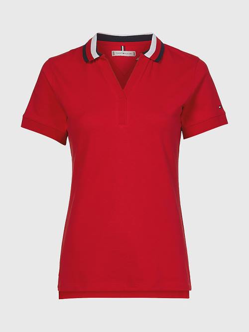 Tommy Hilfiger Contrast Collar Slim Fit Top Polo Yaka Tişört Kadın Kırmızı | TH018HMU