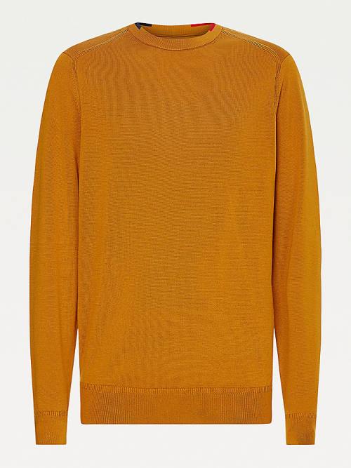 Tommy Hilfiger Contrast Detail Pima Pamuklu Jumper Kazak Erkek Altın | TH758PQF