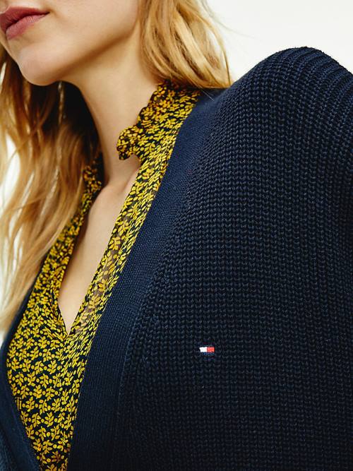 Tommy Hilfiger Contrast Knit V-Neck Cardigan Kazak Kadın Mavi | TH293UQF