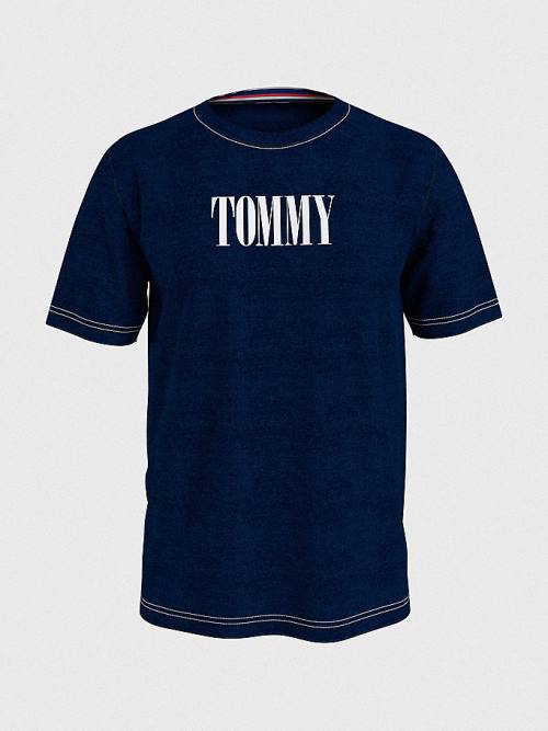 Tommy Hilfiger Contrast Logo Organic Pamuklu Mayo Erkek Mavi | TH286UTN