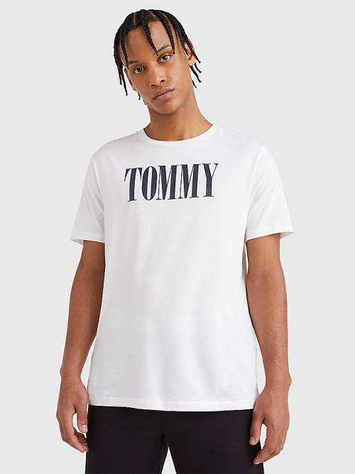 Tommy Hilfiger Contrast Logo Organic Pamuklu Mayo Erkek Beyaz | TH791VYI