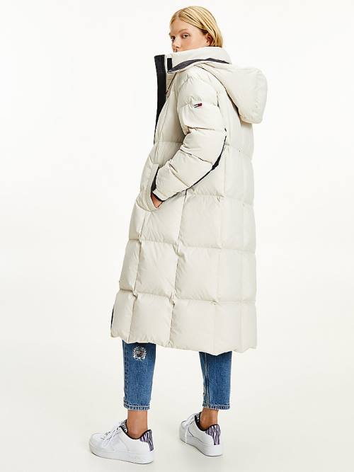 Tommy Hilfiger Contrast Panel Long Down Coat Ceket Kadın Bej Rengi | TH710DVH