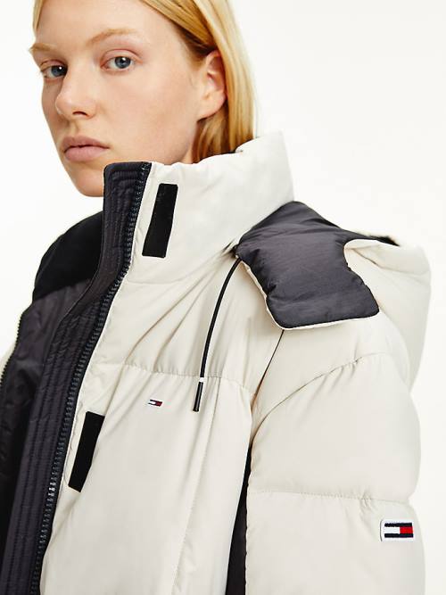 Tommy Hilfiger Contrast Panel Long Down Coat Ceket Kadın Bej Rengi | TH710DVH