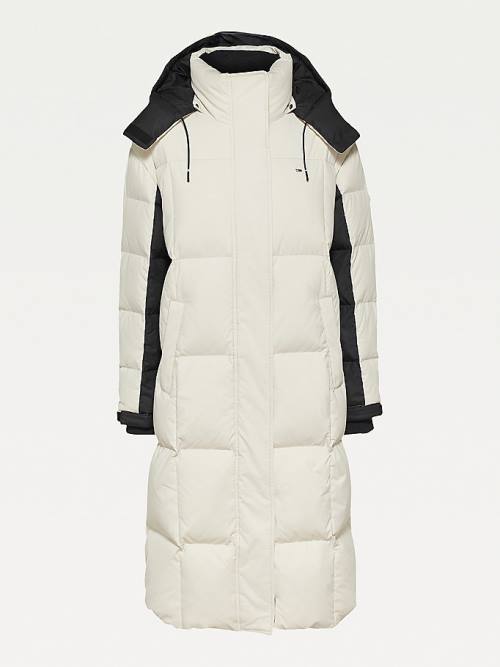 Tommy Hilfiger Contrast Panel Long Down Coat Ceket Kadın Bej Rengi | TH710DVH