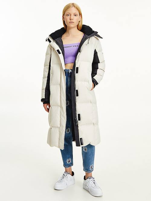 Tommy Hilfiger Contrast Panel Long Down Coat Ceket Kadın Bej Rengi | TH710DVH