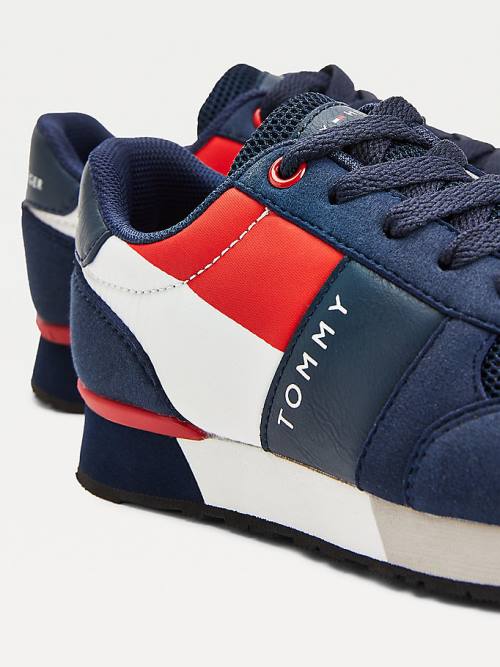 Tommy Hilfiger Contrast Panel Low-Top Dantel-Up Spor Ayakkabı Erkek Çocuk Mavi | TH908JUH