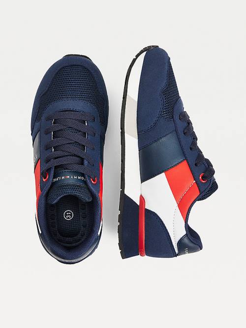 Tommy Hilfiger Contrast Panel Low-Top Dantel-Up Spor Ayakkabı Erkek Çocuk Mavi | TH908JUH