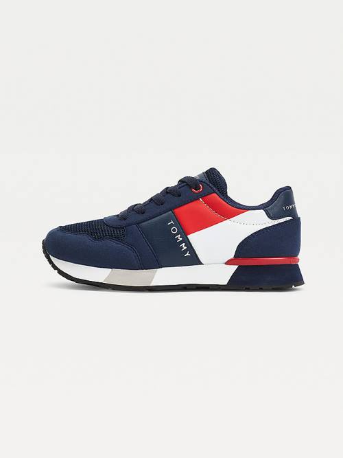 Tommy Hilfiger Contrast Panel Low-Top Dantel-Up Spor Ayakkabı Erkek Çocuk Mavi | TH908JUH