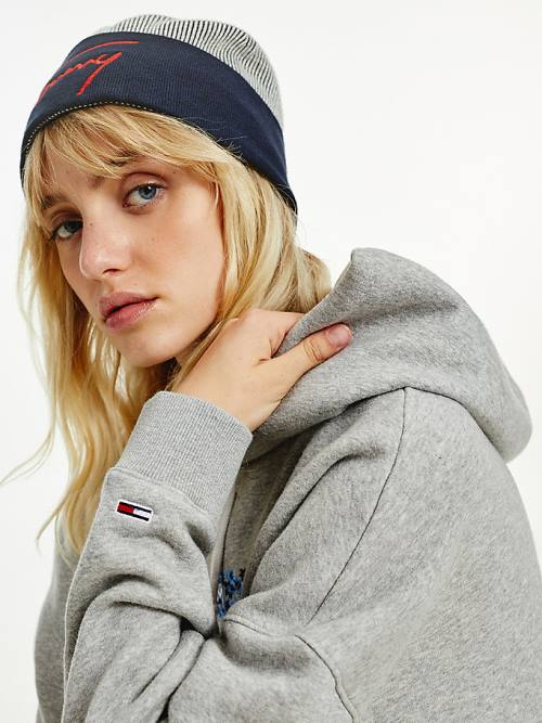 Tommy Hilfiger Contrast Rim Signature Beanie Şapka Kadın Mavi | TH241SLJ