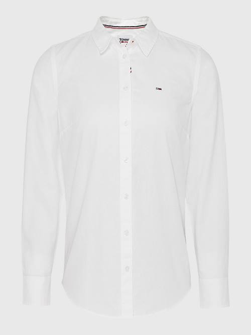 Tommy Hilfiger Contrast Stitching Slim Fit Oxford Gömlek Kadın Beyaz | TH270USD