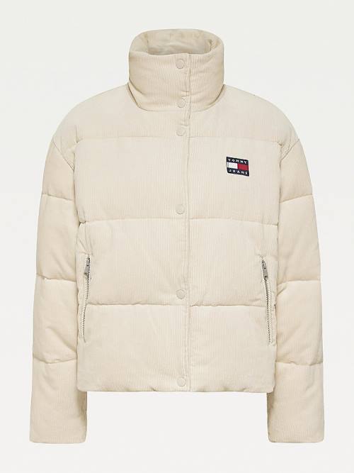 Tommy Hilfiger Corduroy Padded Puffer Ceket Kadın Bej Rengi | TH368ISL