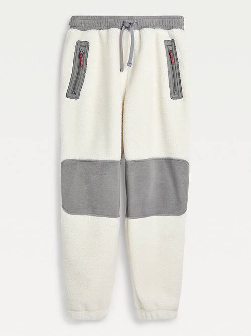 Tommy Hilfiger Cozy Tommy Badge Sherpa Fleece Joggers Pantolon Erkek Beyaz | TH415YUD