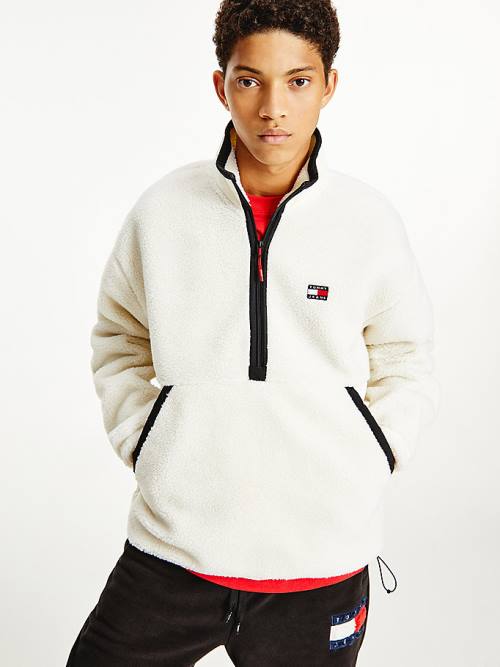 Tommy Hilfiger Cozy Tommy Badge Sherpa Half-Zip Sweatshirt Kapüşonlu Sweatshirt Erkek Beyaz | TH516KGU